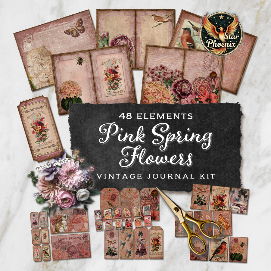Vintage Pink Spring Flowers Printable Journal Kit