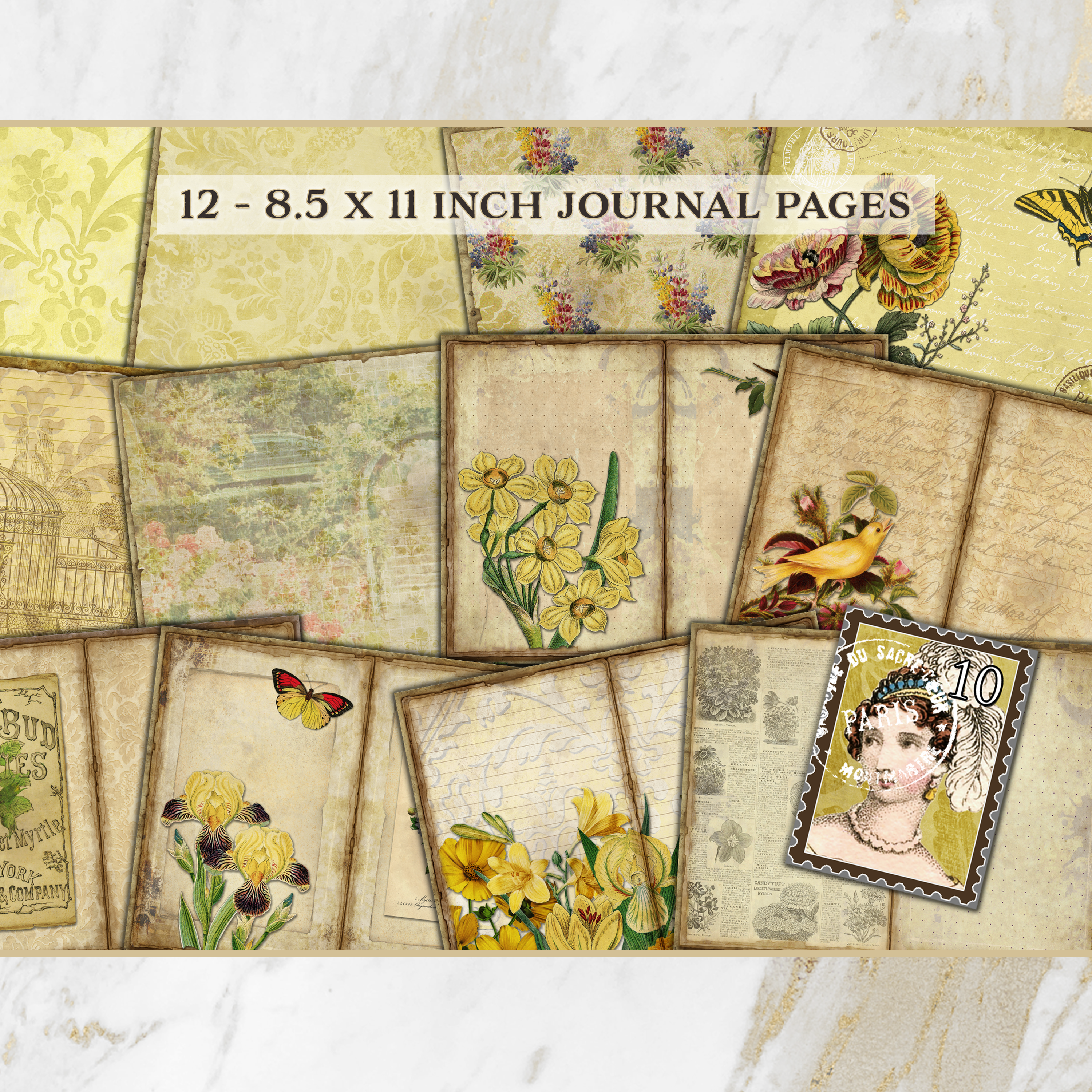 Vintage Yellow Spring Flowers Printable Journal Kit