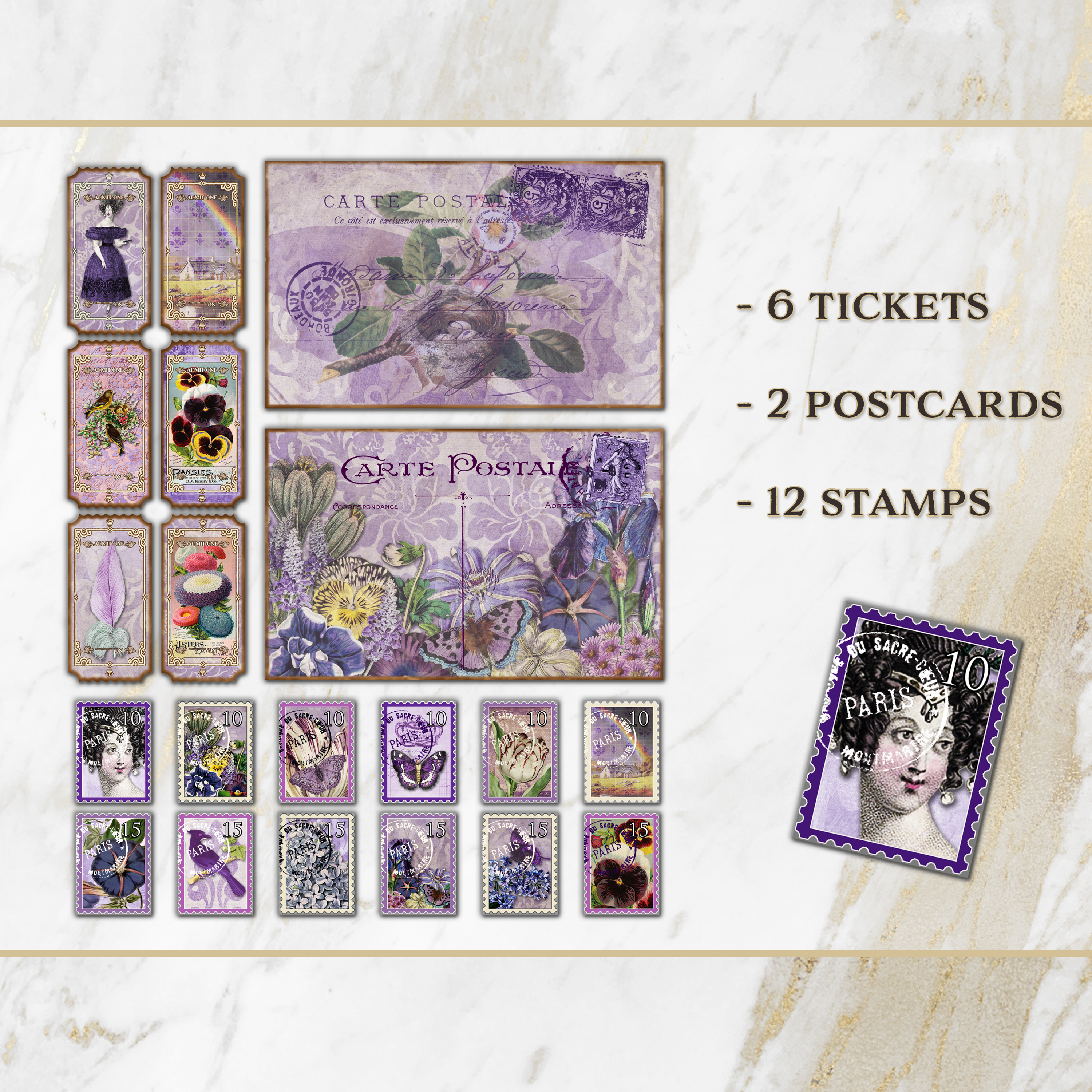 Vintage Purple Spring Flowers Printable Journal Kit