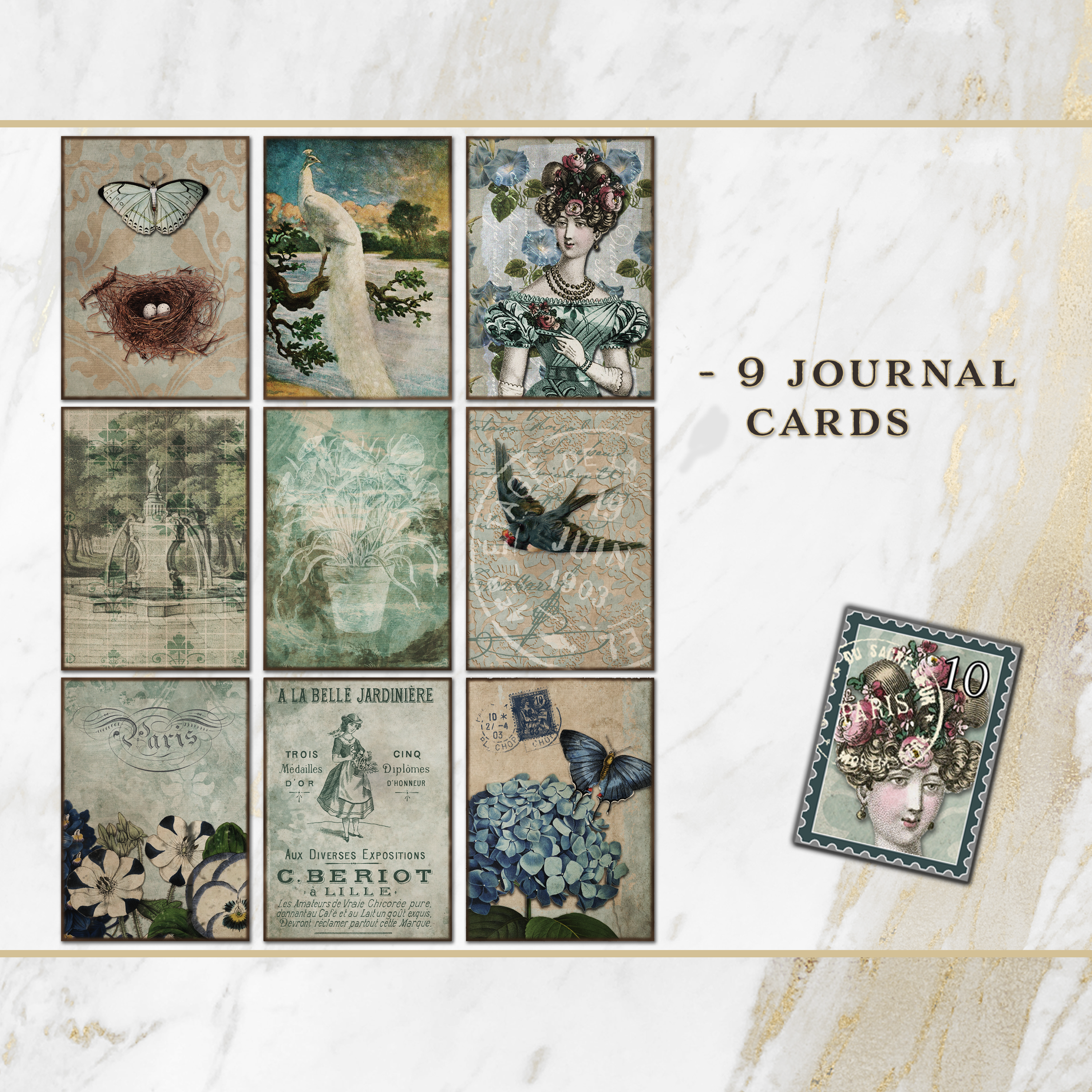 Vintage Blue Spring Flowers Printable Journal Kit