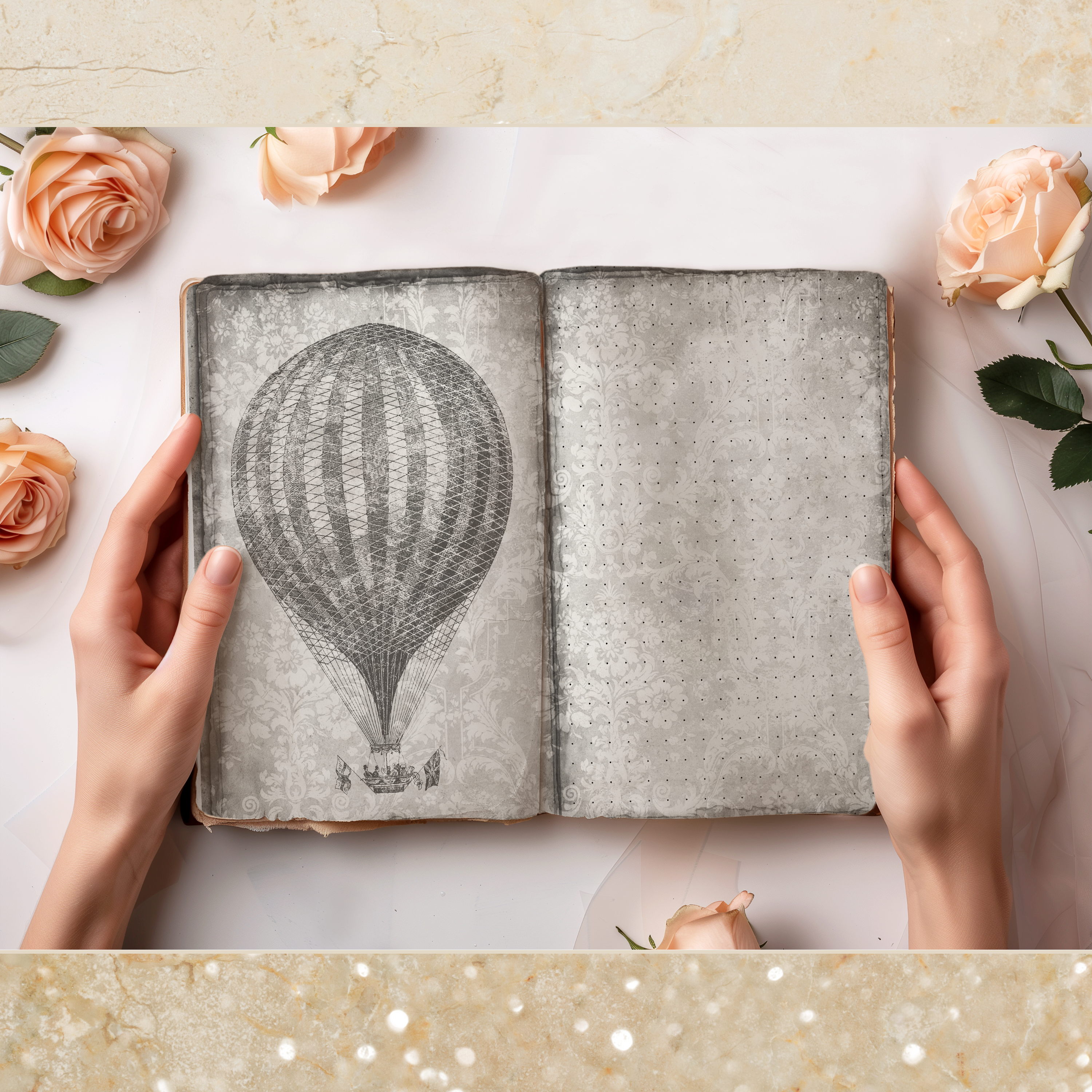 Black & White Vintage Shabby Chic Printable Journal Kit