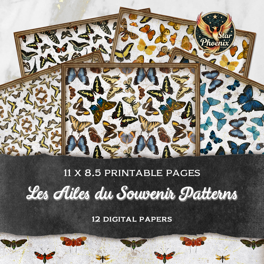 Les Ailes du Souvenir Printable Butterfly Pattern Papers