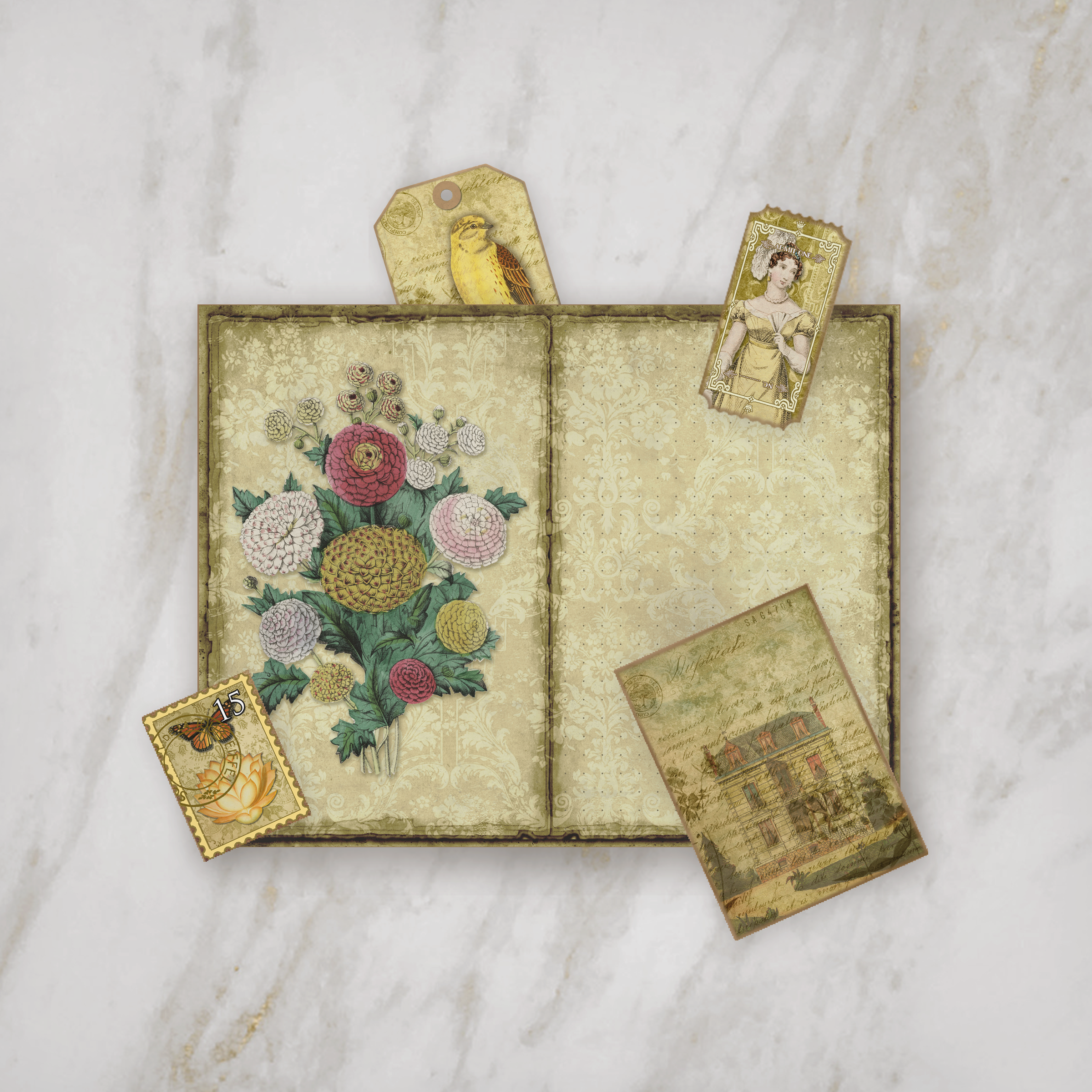 Yellow Vintage Shabby Chic Printable Journal Kit