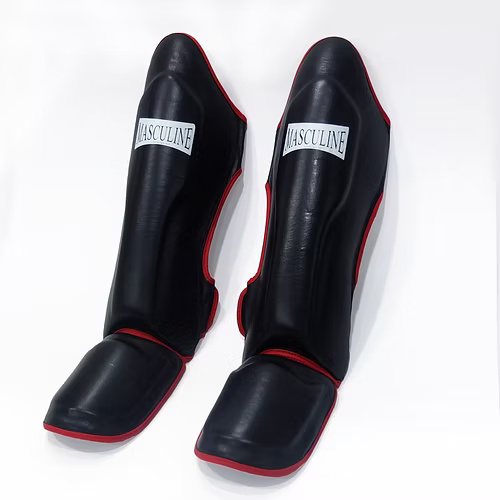  Calfskin Shin Protectors - Black with Red Trim