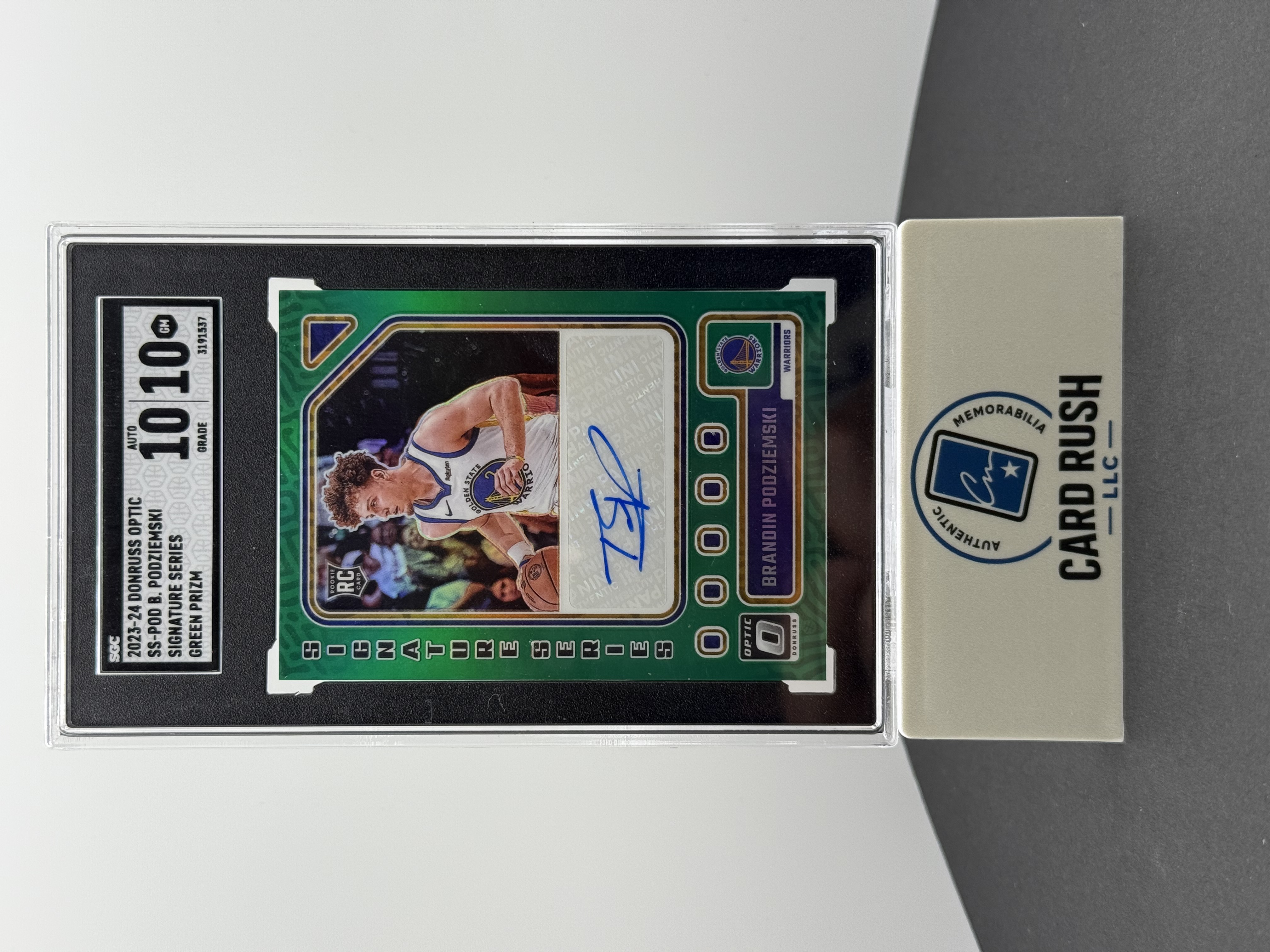 2023-24 Panini Donruss Optic Brandin Podziemski Signature Series Green Prizm Autograph Card