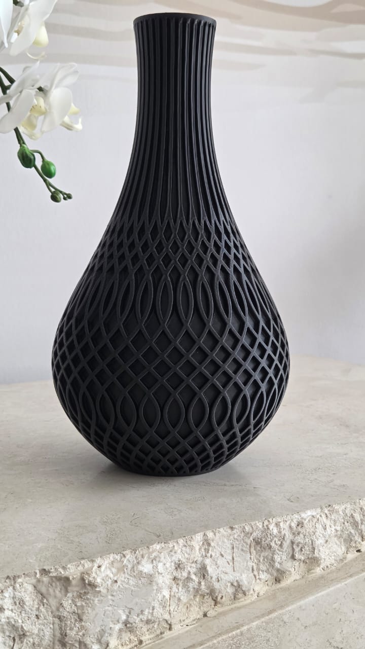 Black Geometric Textured Decorative Vase 300mm