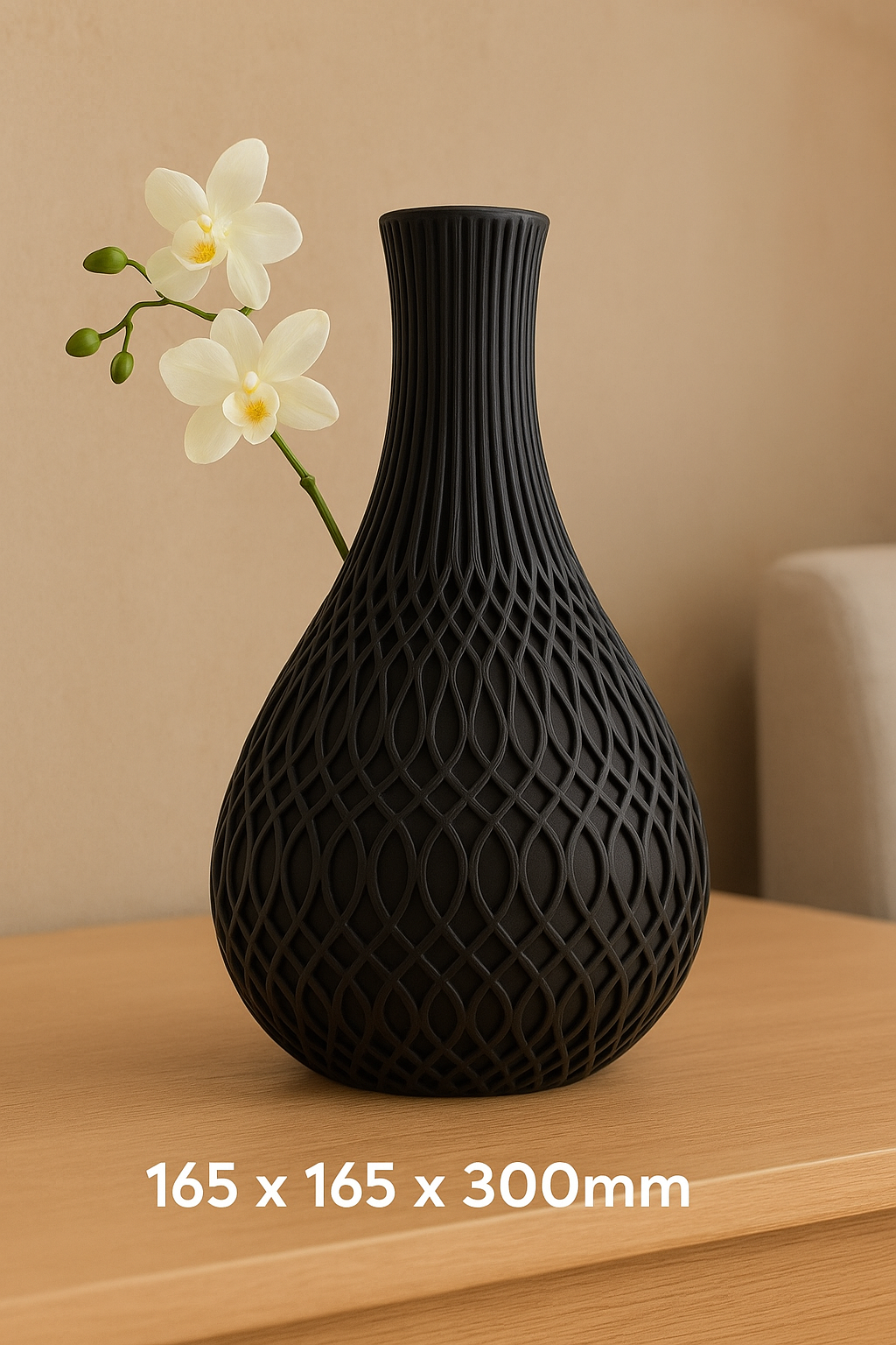 Black Geometric Textured Decorative Vase 300mm