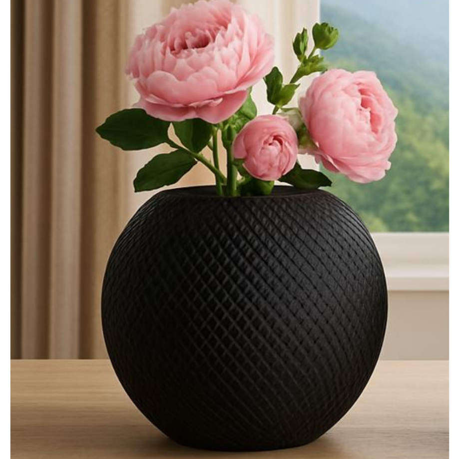 Black Textured Round Vase – 165 x 165 x 300 mm