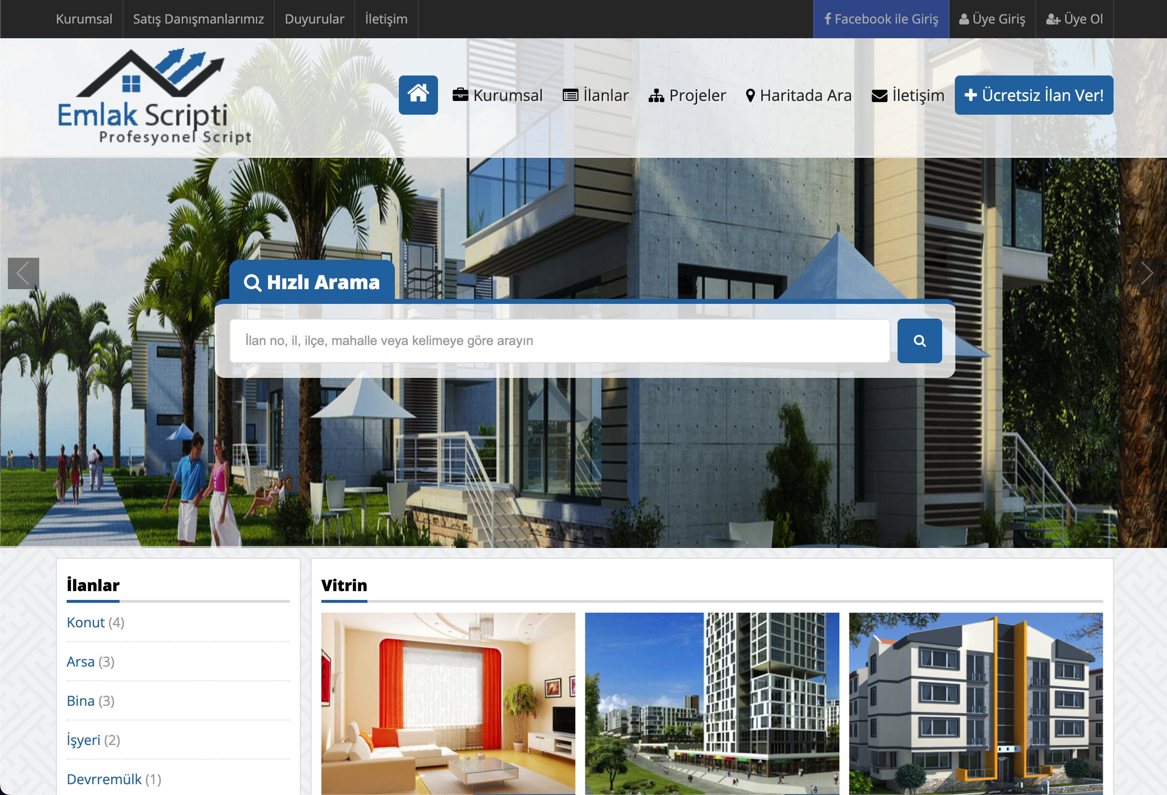 Profesyonel Emlak Web Sitesi Scripti