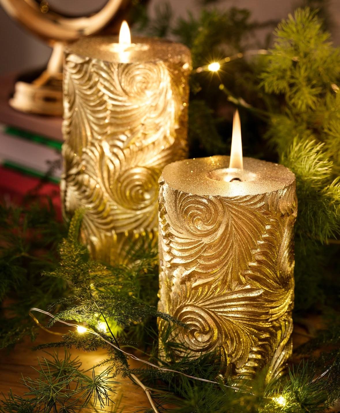 Gold Patterned Pillar Candle