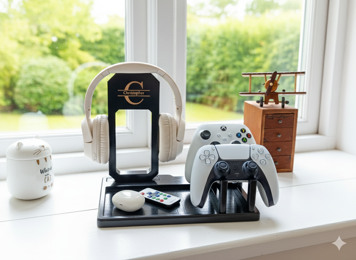 Custom Headphone and Controller Holder, Gift for Men, Personalized Gamer Stand, Boyfriend Gift, Fathers or Valentines Day Present