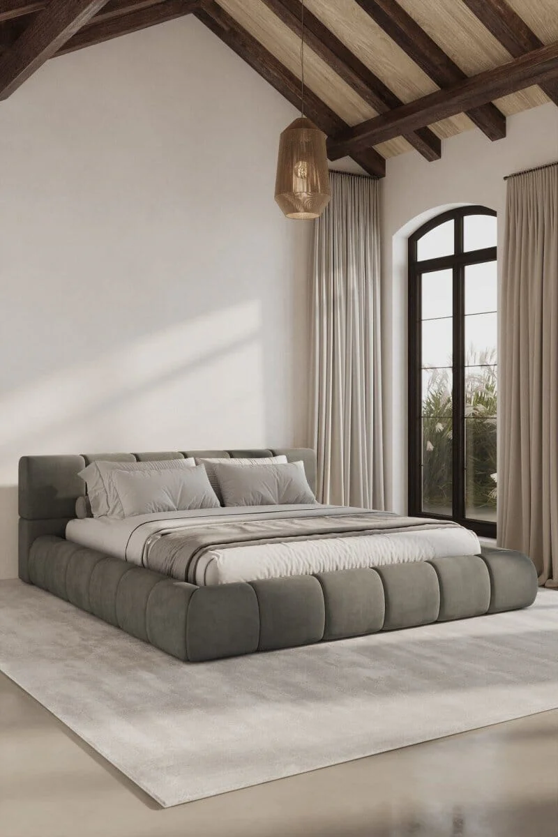Modern light grayish Upholstered Bed Frame