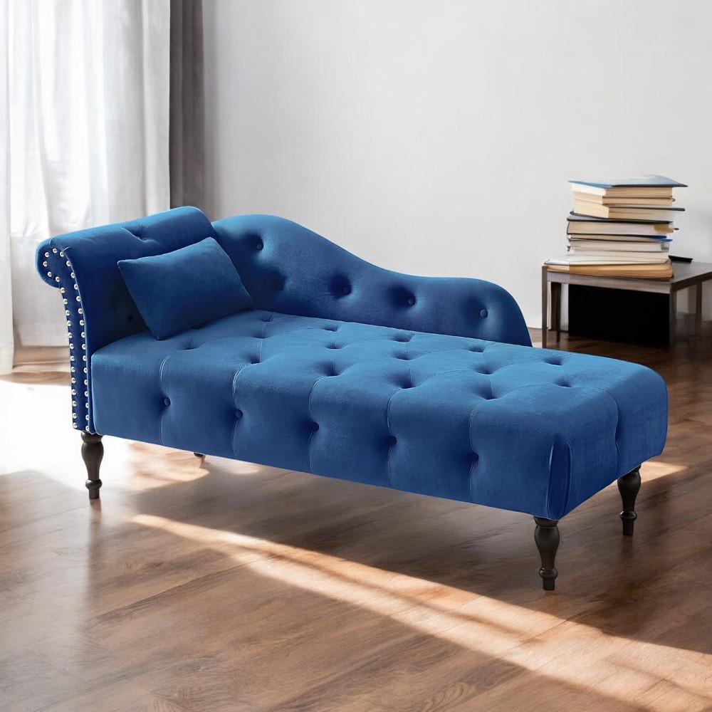 Blue Velvet  Armless Chaise Lounge Indoor Chair