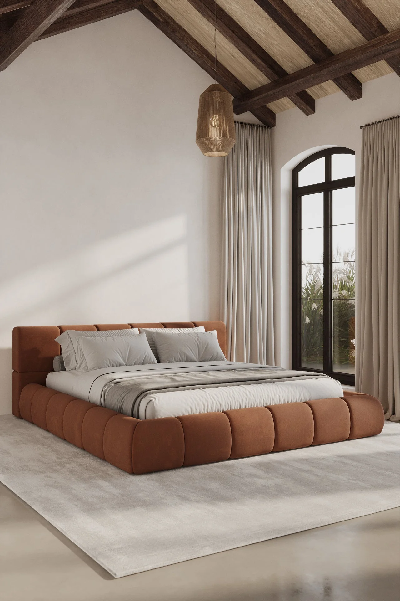 Modern Caramel suidi Upholstered Bed Frame