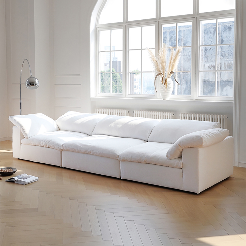 Cloud Sofa 3-Seater Polyester Fabric – White