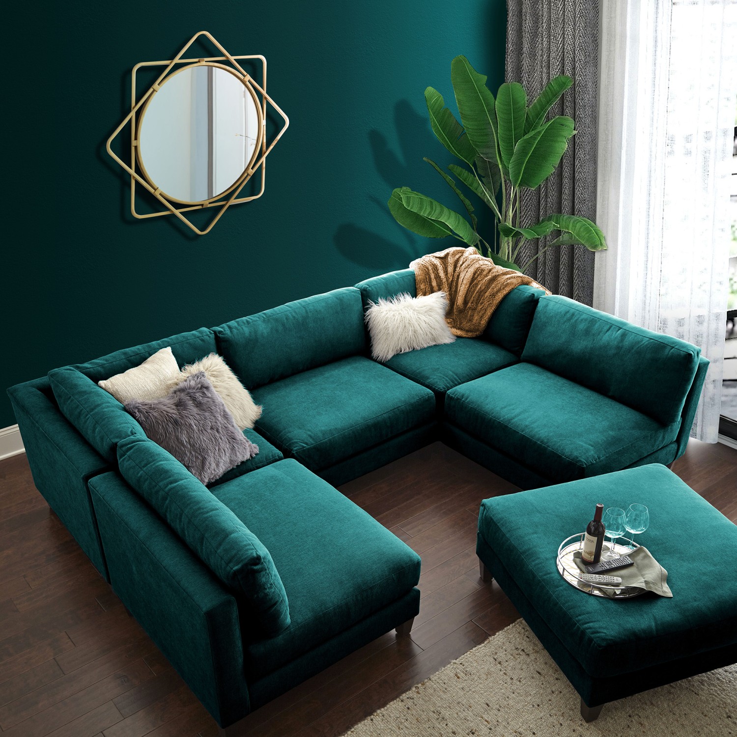 Selsie 5 Seater U-Shape Velvet Sofa