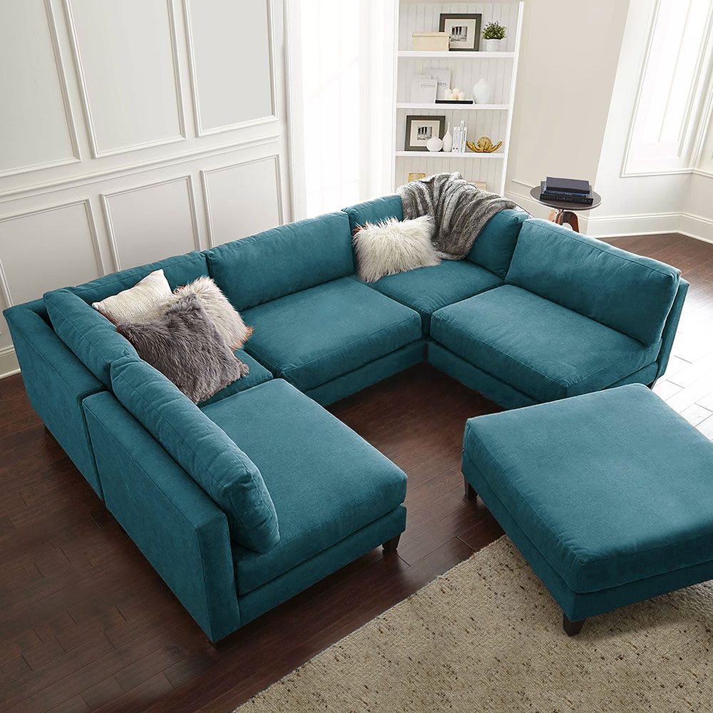 Selsie 5 Seater U-Shape Velvet Sofa