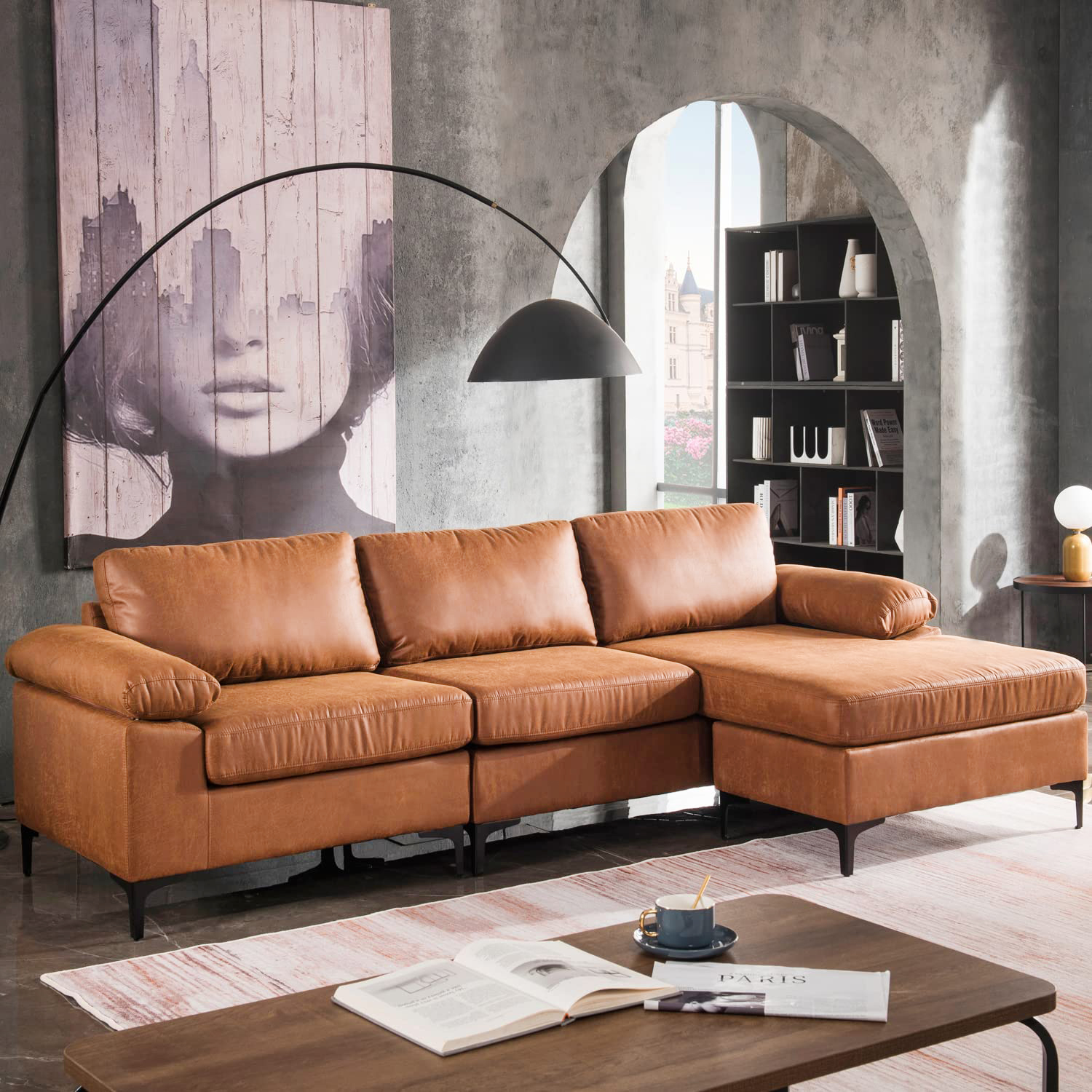 Rossi Leather Sectional Sofa – Brown