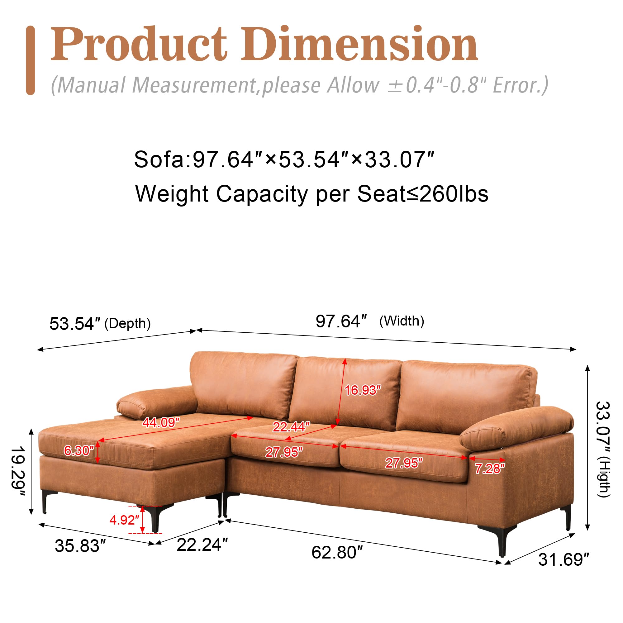 Rossi Leather Sectional Sofa – Brown
