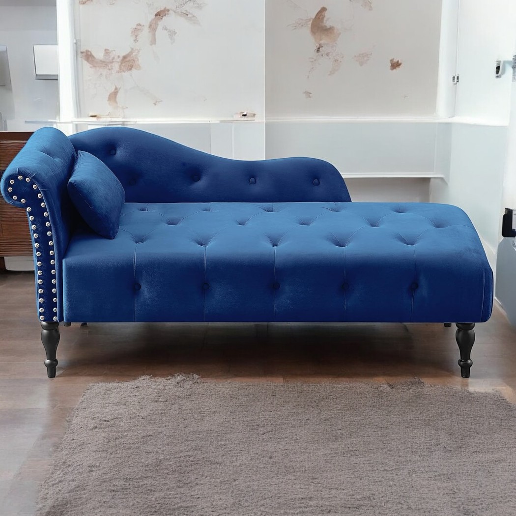 Blue Velvet  Armless Chaise Lounge Indoor Chair