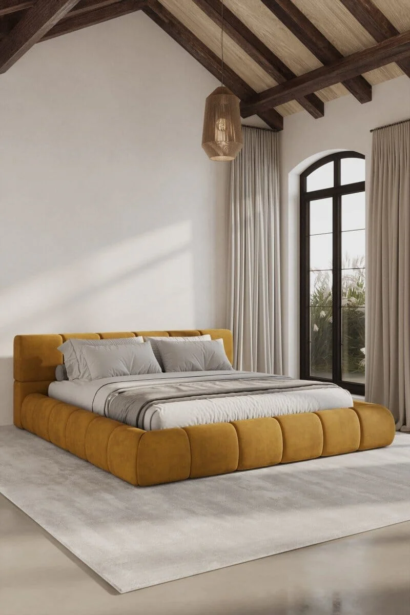 Modern Mustard Upholstered Bed Frame