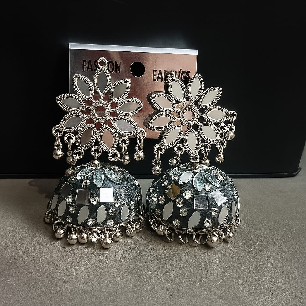 Silver Oxidized Jhumki Earrings