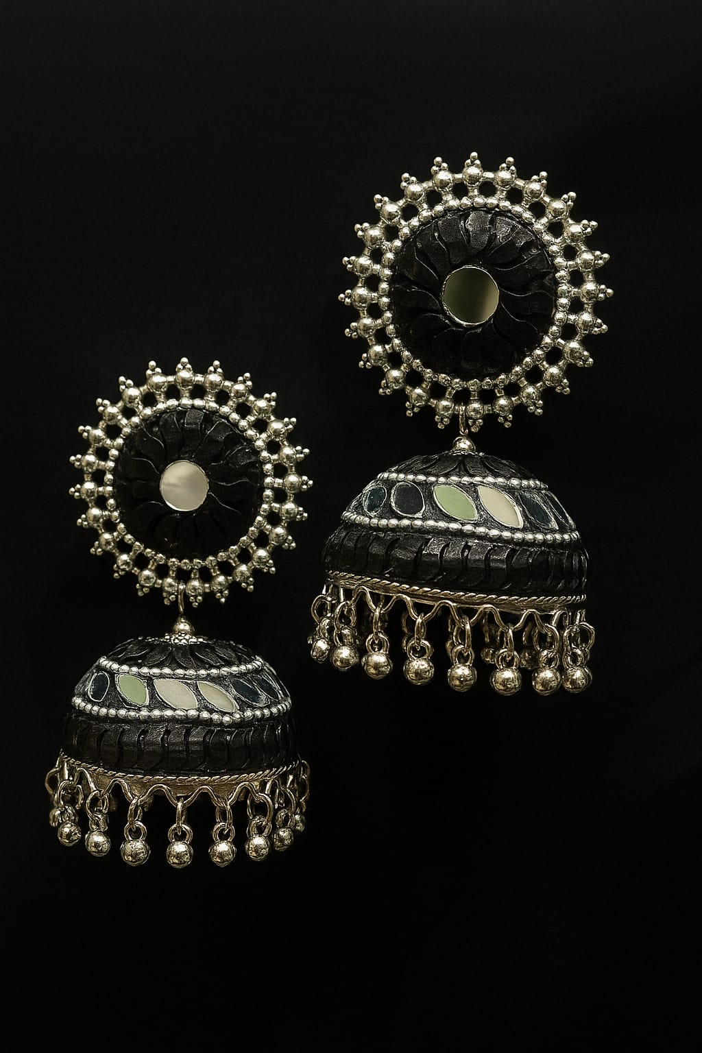Oxidized Mirror Earrings in Black Color