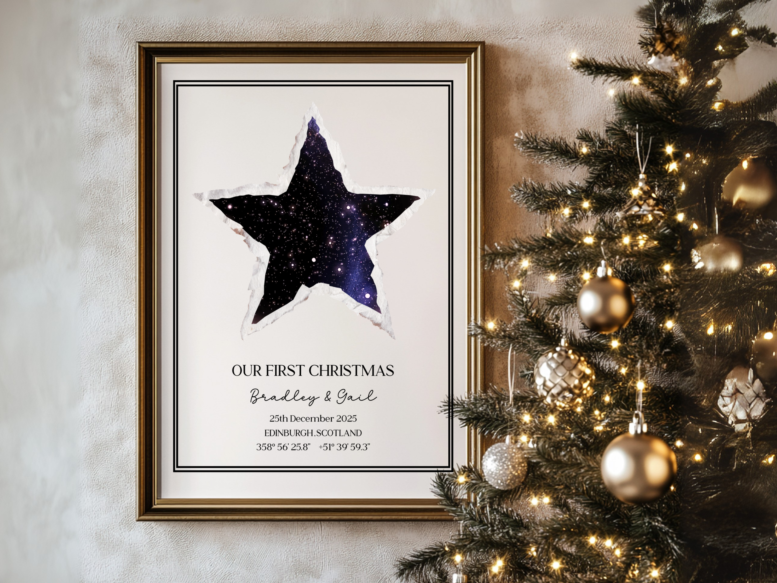 Our First Christmas - Personalised Constellation Star Map Art Print 