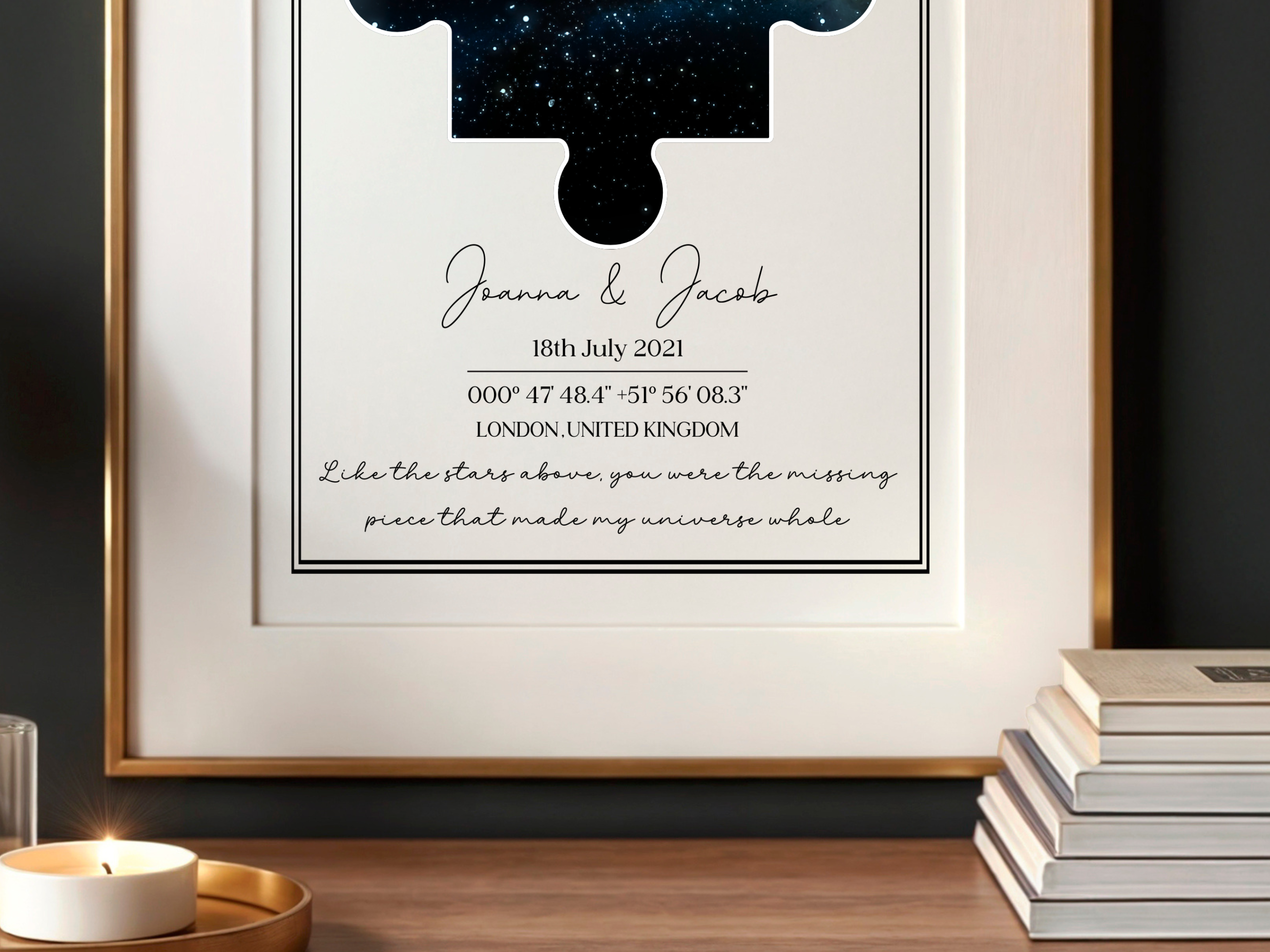 The Night I found my Missing Piece - Personalised Constellation Star Map Art Print 