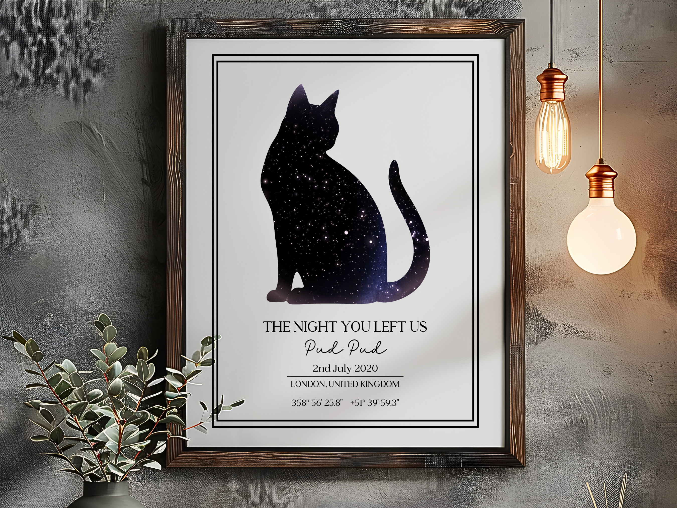 The Night you left us - Personalised Beloved Pet Cat Constellation Star Map Art Print