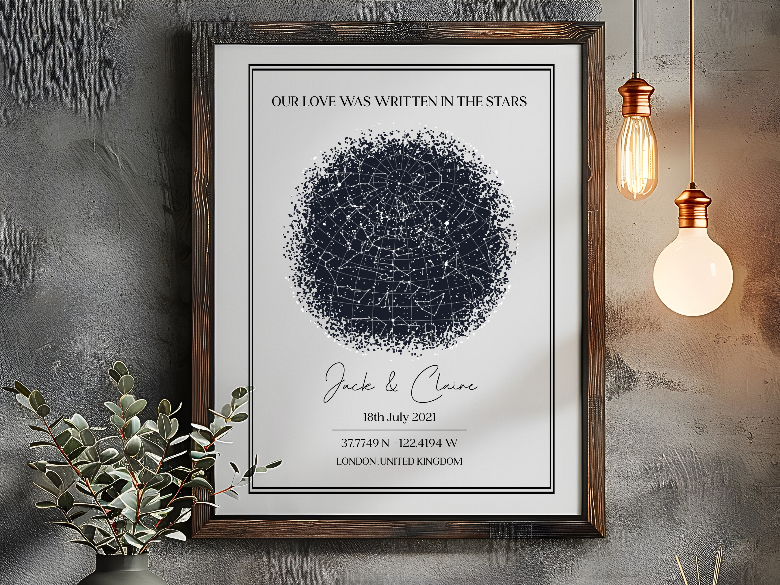 Our Love was written in the Stars - Personalised Constellation Star Map Art Print 