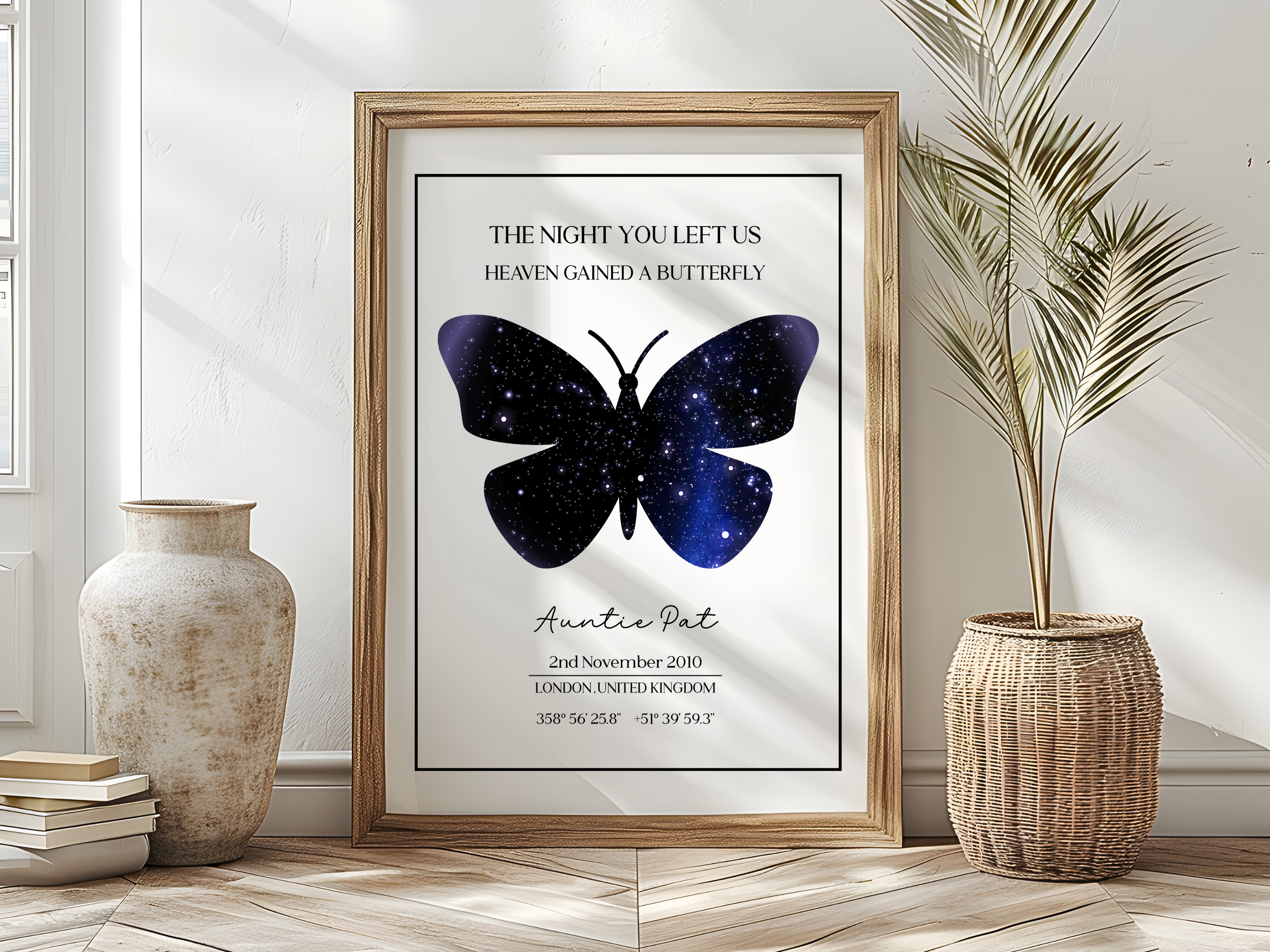 The Night you left us Heaven gained a Butterfly - Personalised Constellation Star Map Art Print