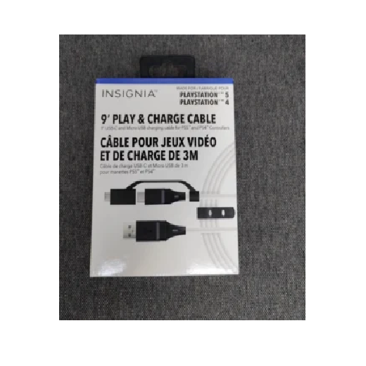 Insignia™ - 9' Play + Charge USB-C Cable for PlayStation 5 - White/Black
