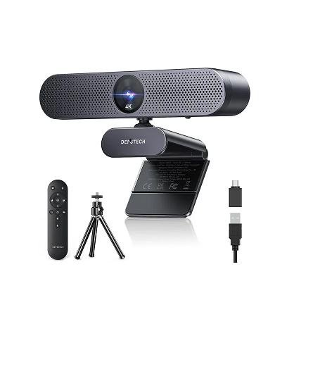 DEPSTECH Webcam 4K, Zoomable Webcam with Microphone and Remote, Equipped with Sony Sensor, 3X Digital Zoom, Noise-Canceling Mics, Auto-Focus Computer Camera for PC/Mac