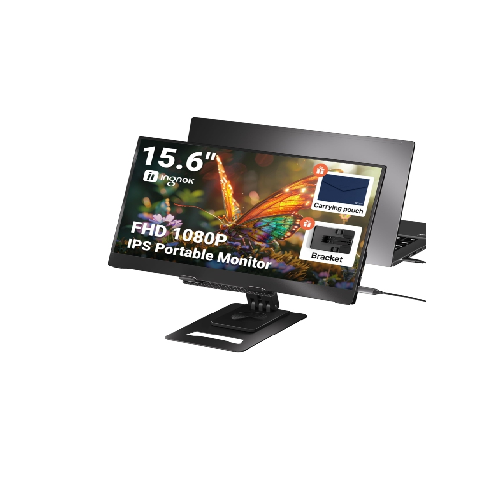 Ingnok Portable Monitor, 15.6 Inch Full HD 1080P IPS Display with Adjustable Stand, USB-C Plug & Play (PD Supported), HDMI Compatible, Ideal for Travel and Office Use