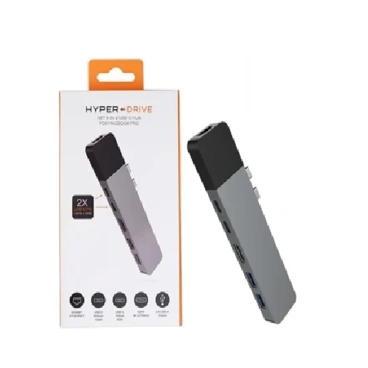 HyperDrive USB C Hub, NET 6-in-2 for MacBook Pro Air, Multi-Port USB-C Dongle, Gigabit Ethernet, 40Gbps 100W, 5Gbps 60W, 4K30Hz HDMI