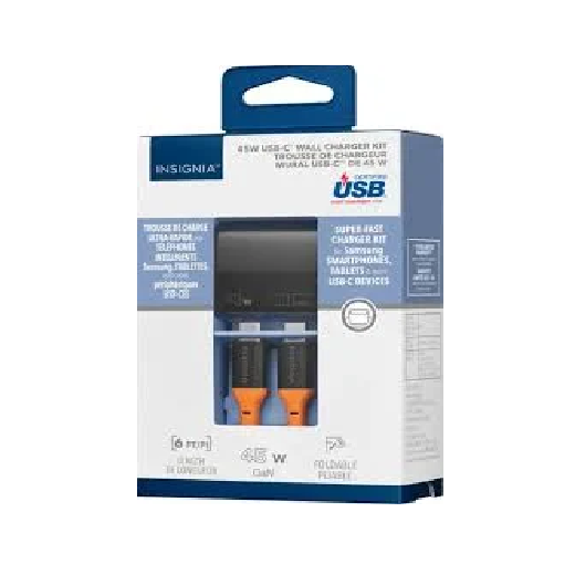 Insignia 45W USB-C PD Wall Charger with 6' Braided USB-C Cable (NS-MW3145C1B24B-C)