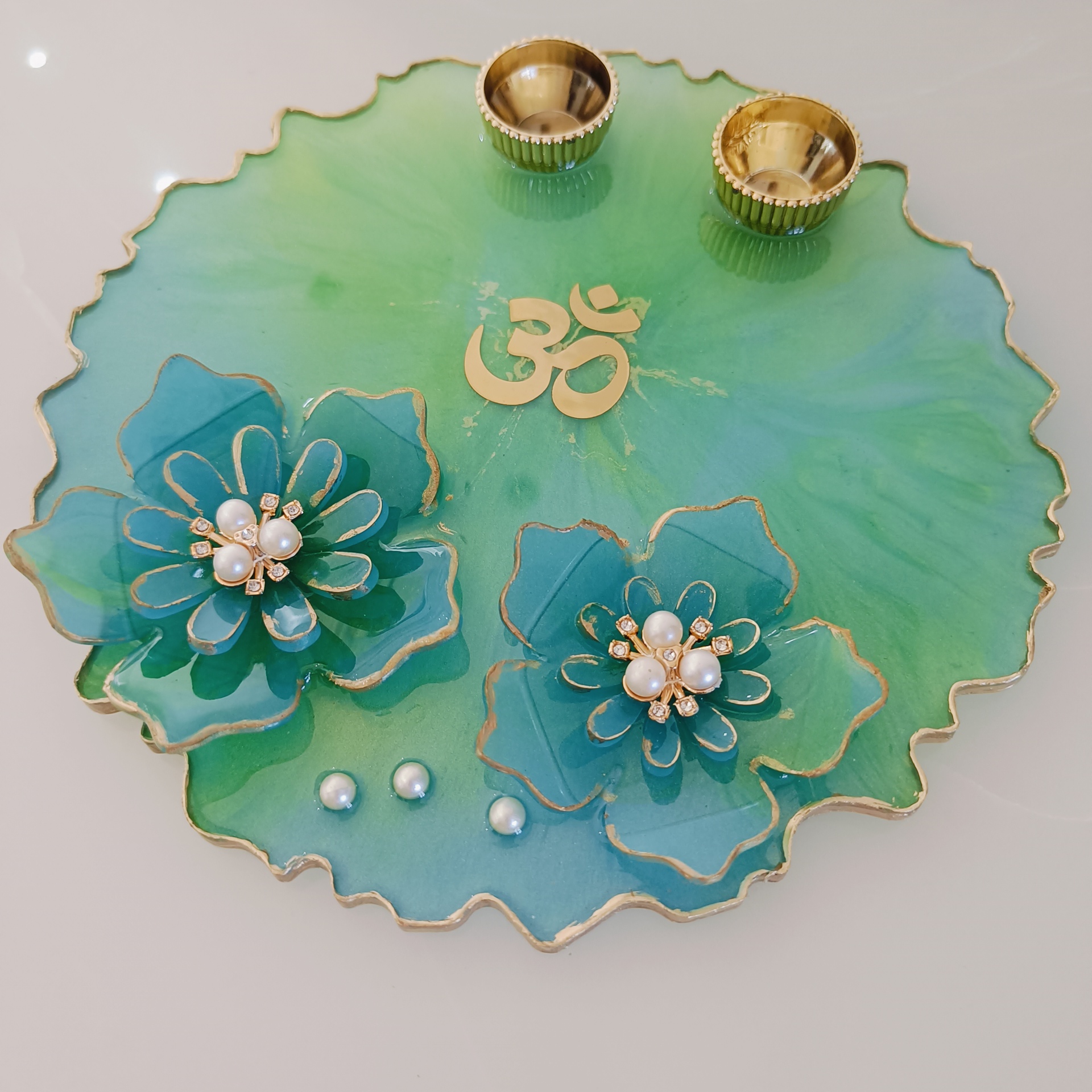 Green Resin Pooja Thali [8 in]
