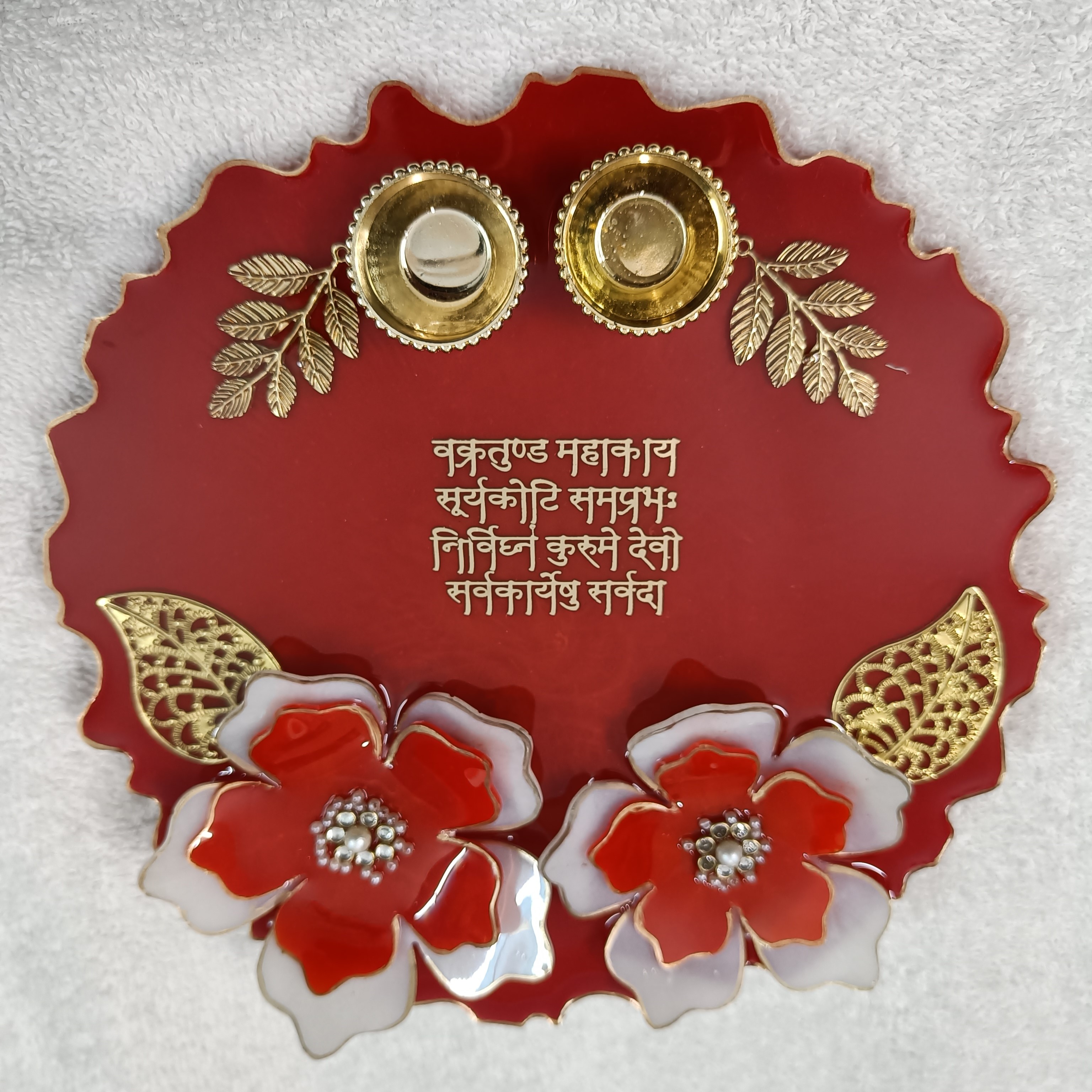 Red Resin Pooja Thali [8 in]