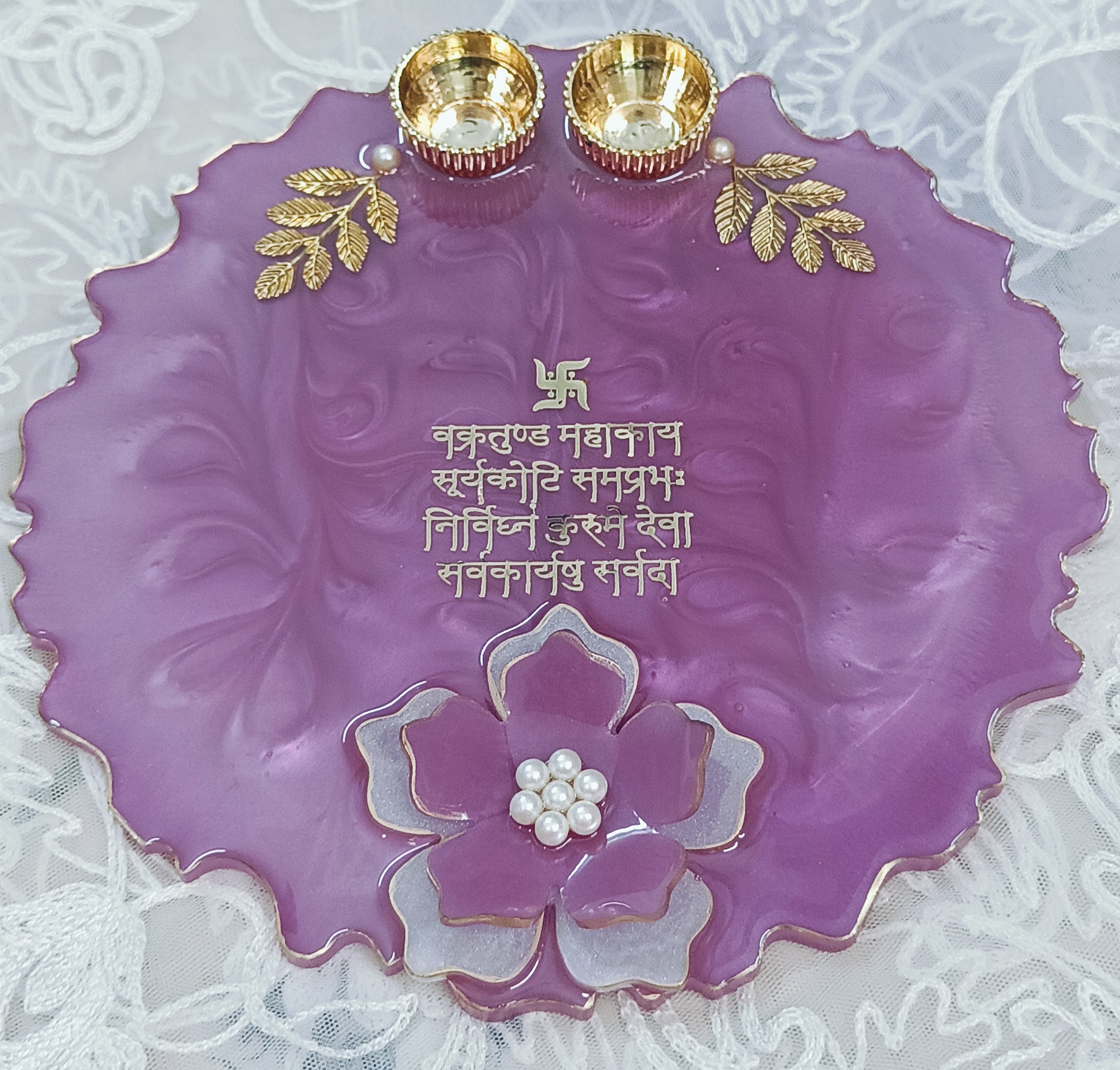 Purple Resin Pooja Thali [8 in]