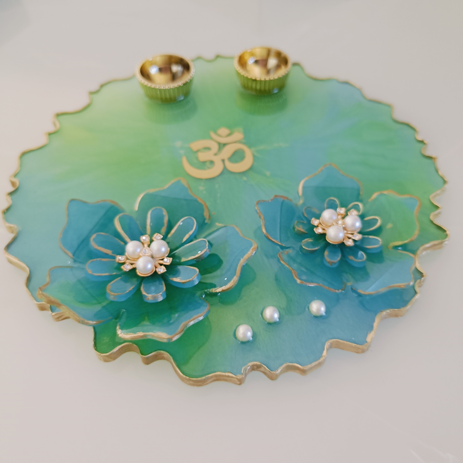 Green Resin Pooja Thali [8 in]