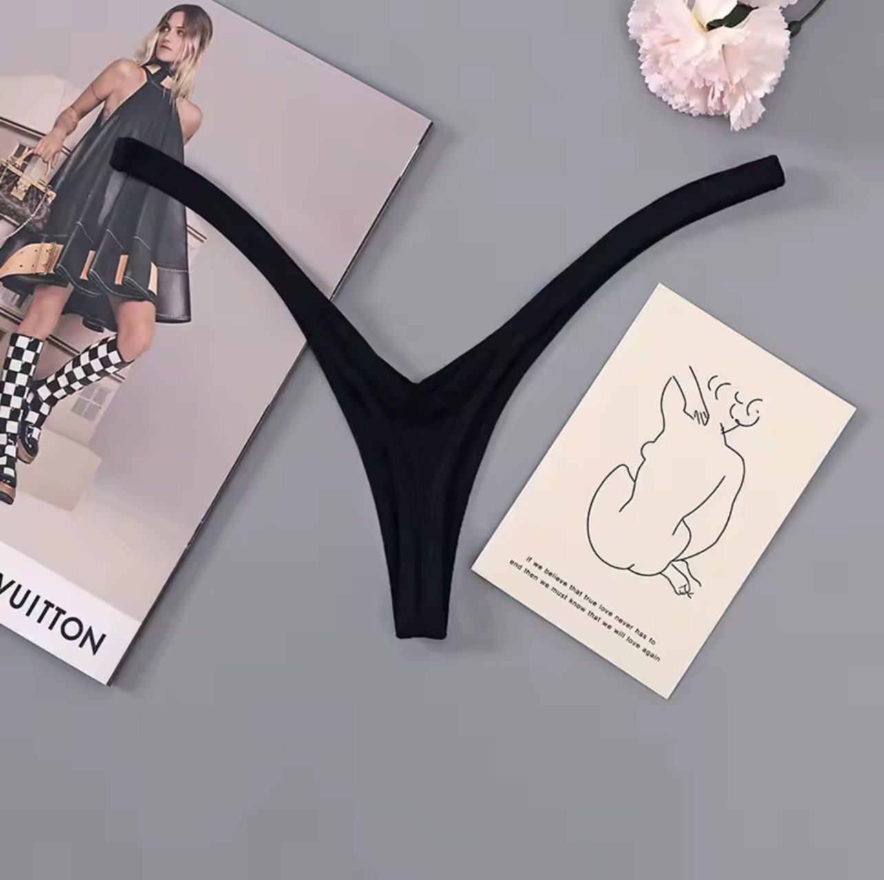 Red V-cut Thong Panties