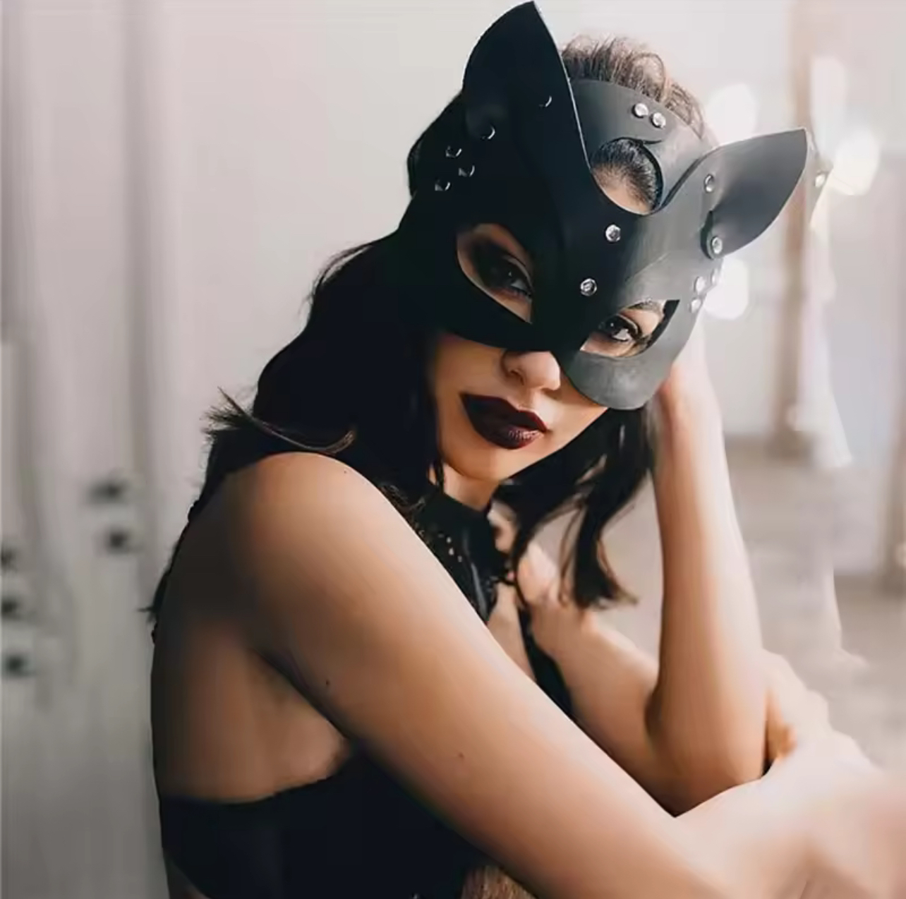 Half Face Cat Cosplay Mask Female