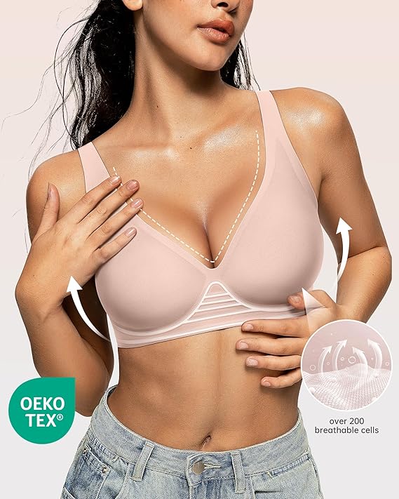 OEAK Womens Deep V Bras Wireless Comfortable Bra 