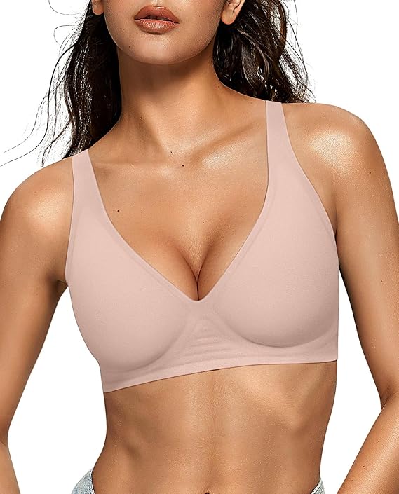 OEAK Womens Deep V Bras Wireless Comfortable Bra 