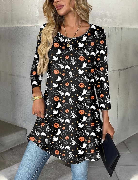 Halloween Print Long Sleeve Dress