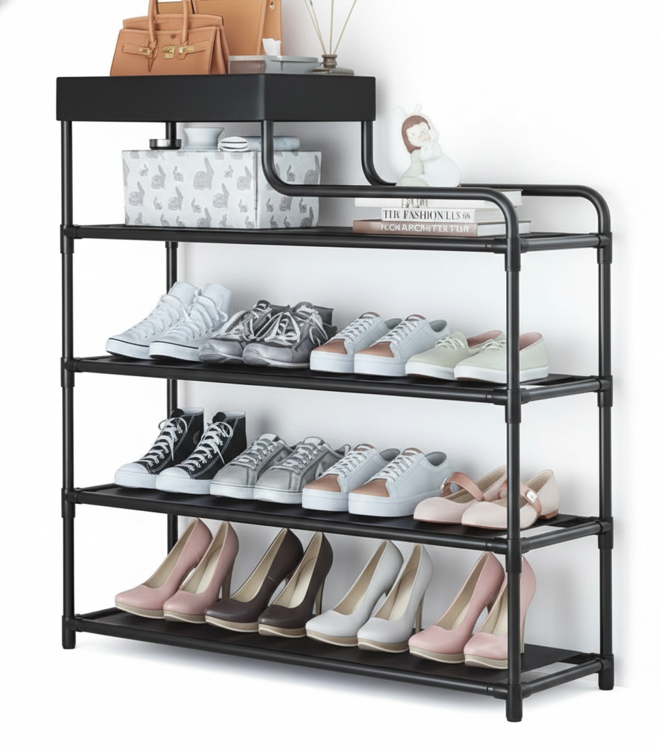 Organizador de Zapatos Multinivel con Canastilla y Ganchos Laterales