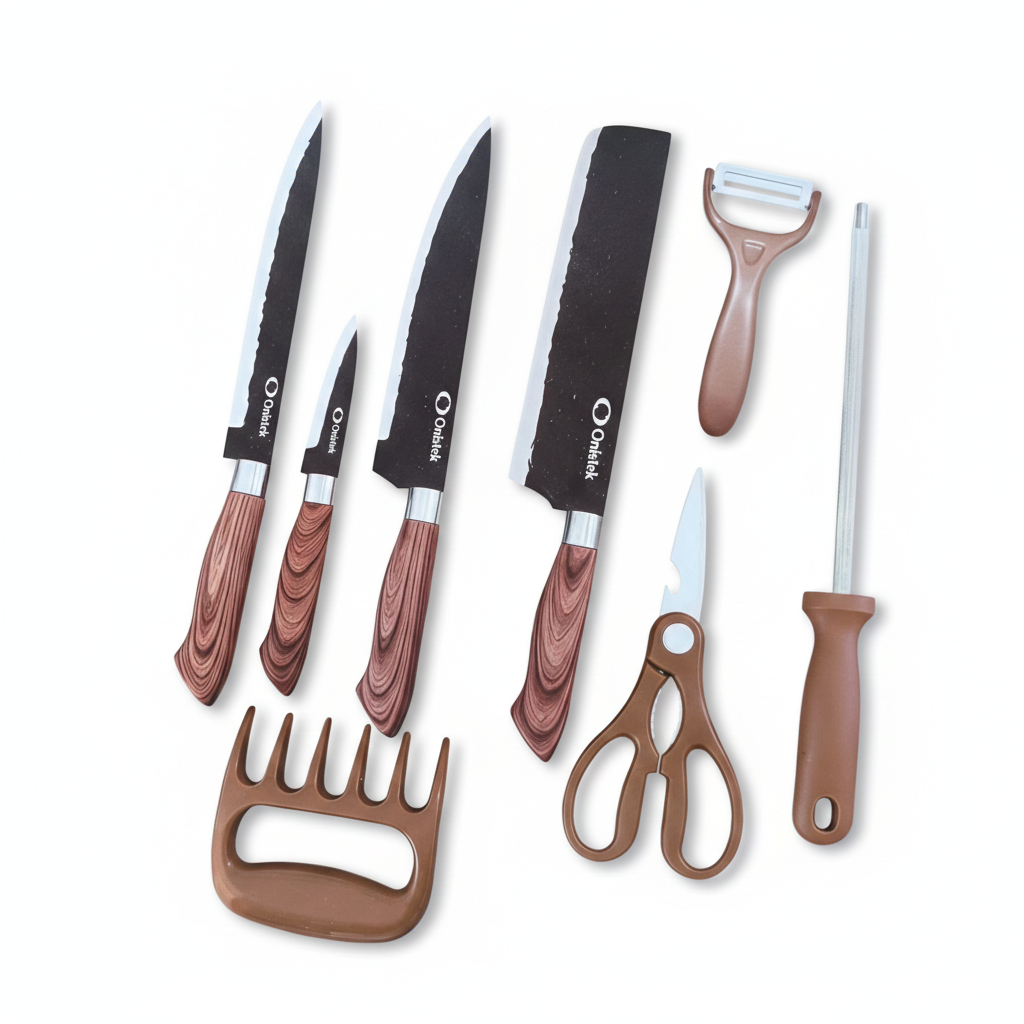 Juego De Cuchillos Onistek 8 Piezas - Acero Inox Revestimiento Negro