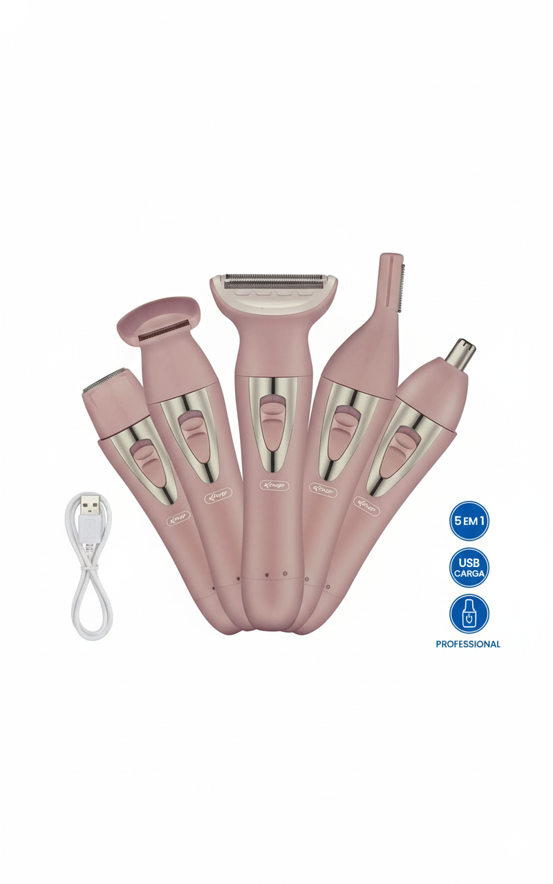 Removedor de Pelos Profesional KNUP QR-053 - Kit Recargable 5 en 1 para Depilación Facial y Corporal