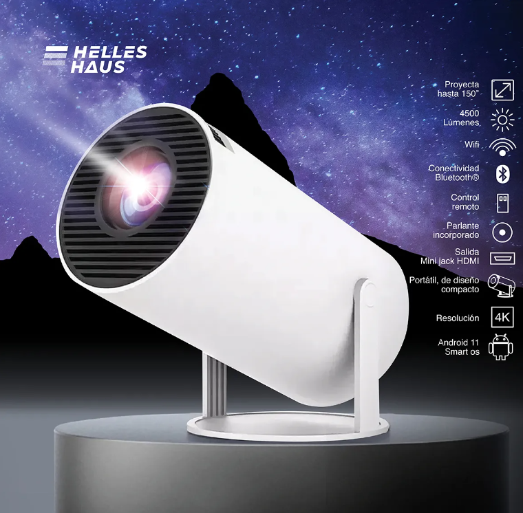 Proyector Portátil 4k 4500 Lm Con Wifi Bluetooth Android 11 Blanco
